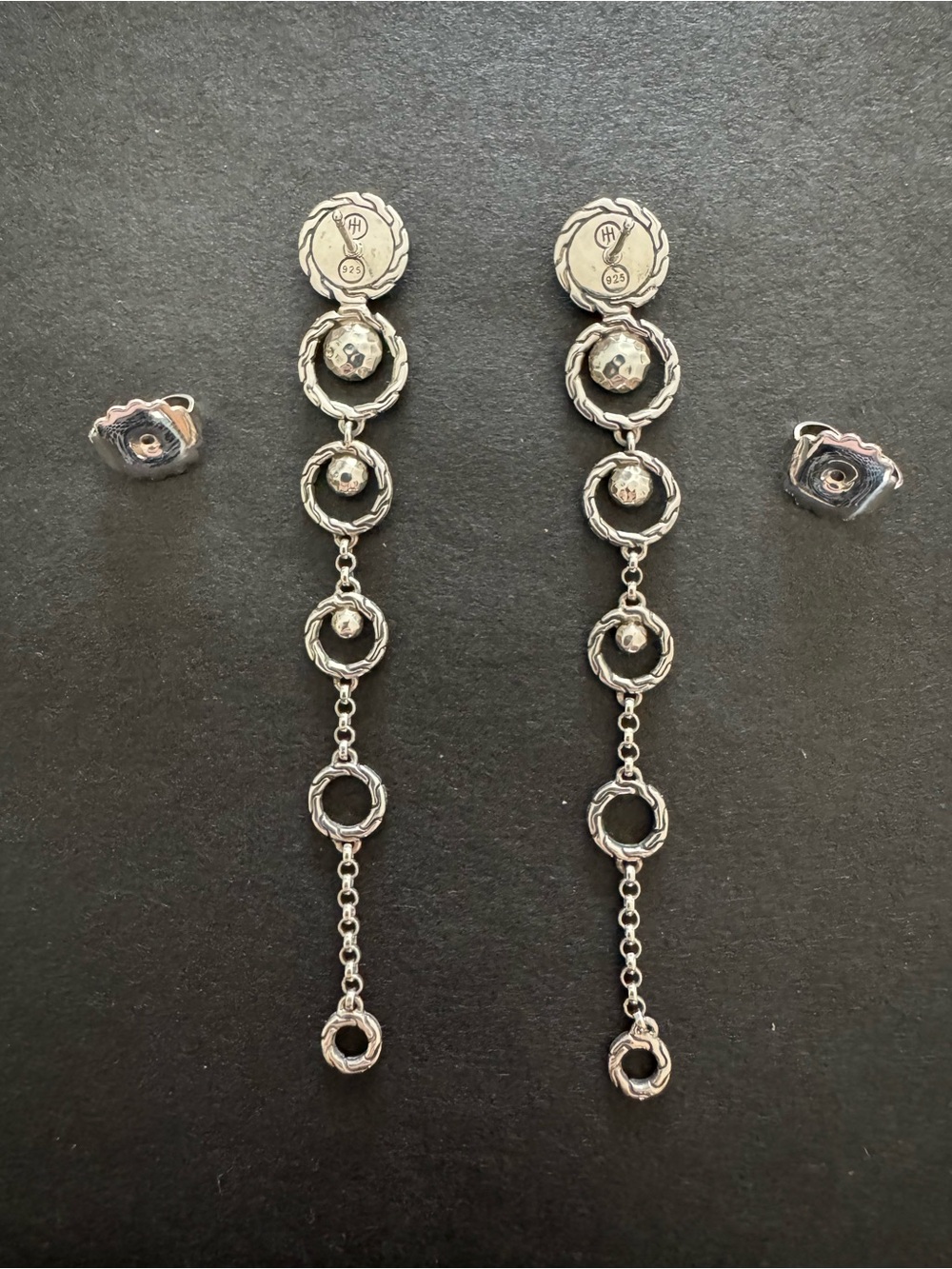 John Hardy Silver Hammered Link Drop Earrings - Picture 3 of 5